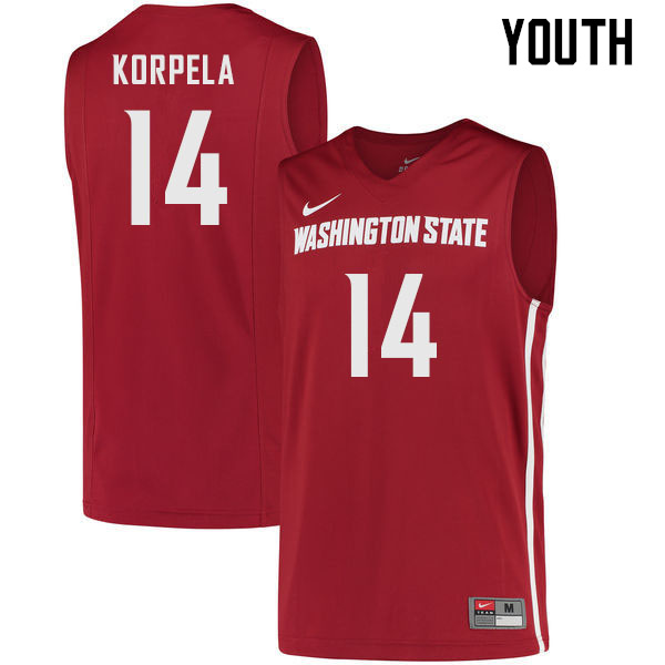 Youth #14 Braden Korpela Washington State Cougars College Basketball Jerseys Sale-Crimson